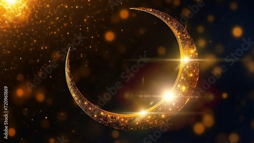bright golden crescent moon against the backdrop of a star-lit sky seamless looping 4k time-lapse animation video background photo