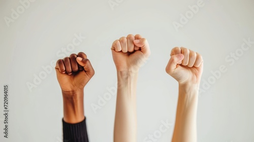 hands raised to the air in fists - concept of love and diversity and resistance