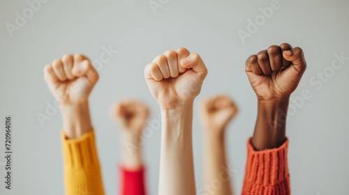 hands raised to the air in fists - concept of love and diversity and resistance