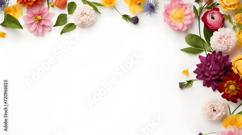 spring flowers on white background with copy space
