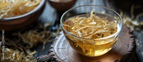 Tea with Dry Corn Silk Herb for kidney issues, focusing on selectivity. photo