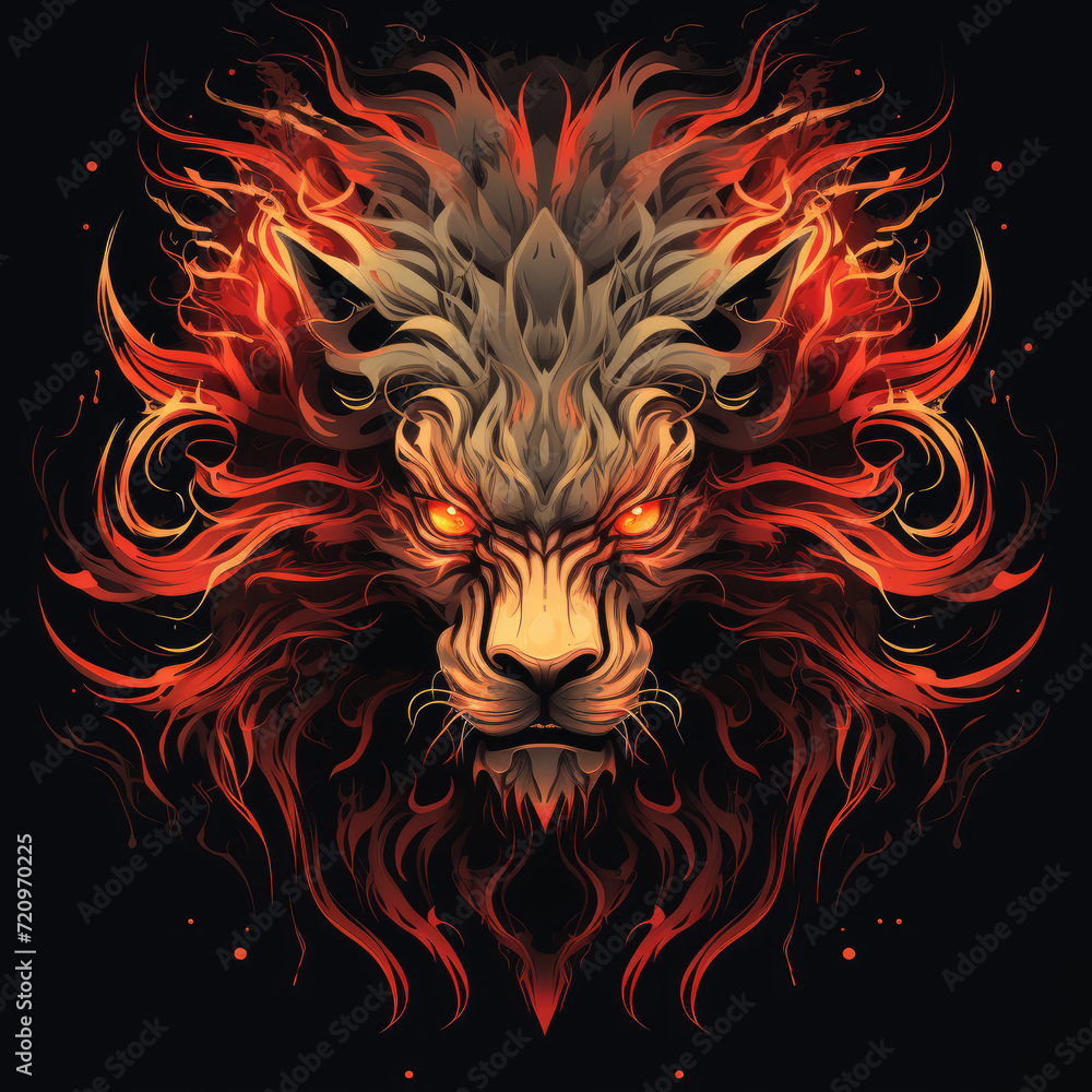 t-shirt design devil lion, black background, Ai generated Images