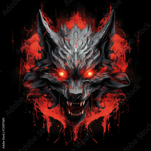 t-shirt design devil wolf, black background, Ai generated Images