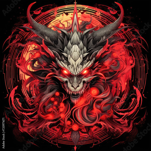 t-shirt design devil dragon, black background, Ai generated Images photo