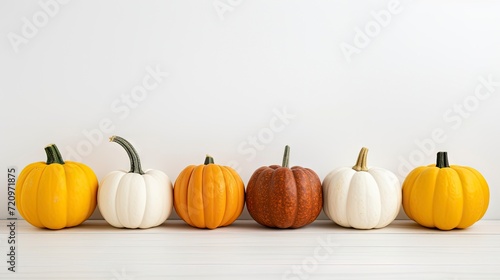 Autumn pumpkins on a white background. 3d rendering. Generative AI