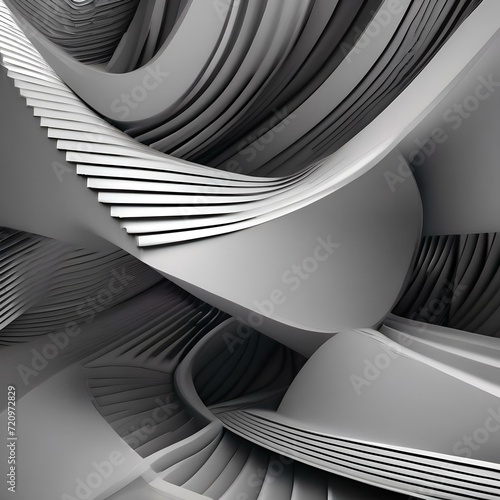 Abstract geometric composition  intersecting lines and shapes  grayscale design  3D render1