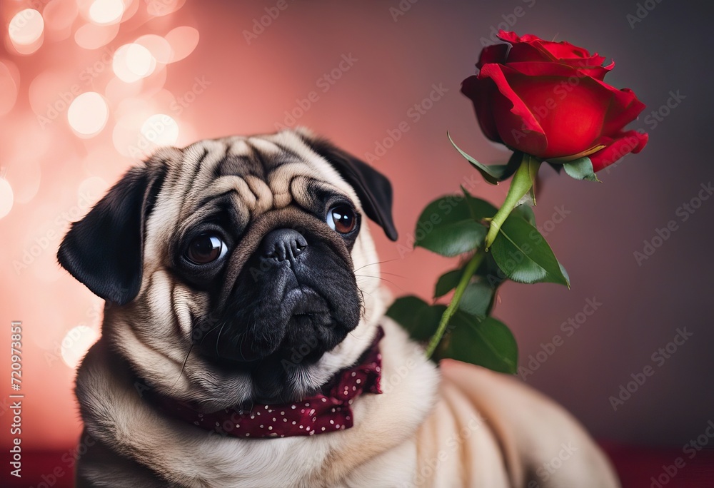  day dog pug red rose Lovely