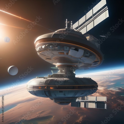 Space station orbiting a distant planet, cosmic exploration and colonization concept5 photo