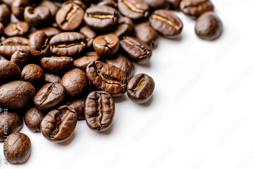 Coffee beans on white. Background with selective focus and copy space Coffee beans on white. Background with selective focus and copy space