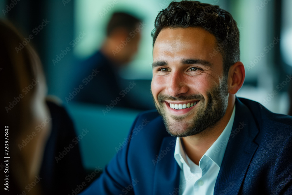 A man at a business meeting. Background with selective focus and copy space A man at a business meeting. Background with selective focus and copy space