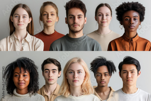 Portrait of different people. Background with selective focus and copy space