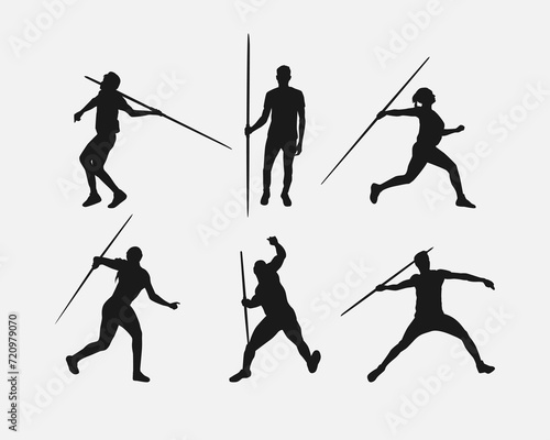 Vector set of silhouettes of javelin, javelin throw. sport, athletics. Isolated on white background.