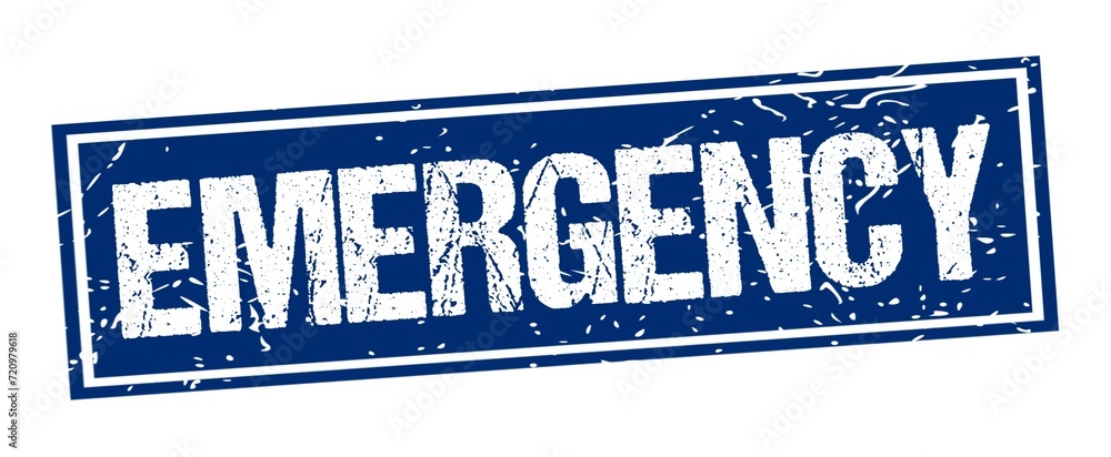 Emergency stamp. Blue label. Illustration design. Grunge vintage emergency square stamp.