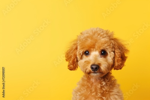Cute puppy of American cocker spaniel on a yellow background