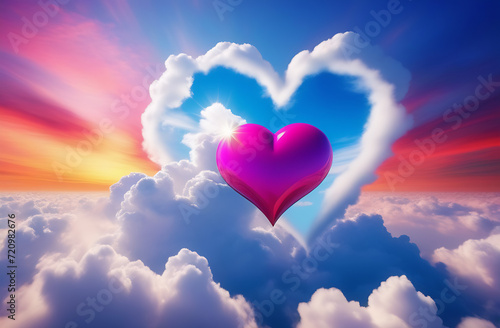 beautiful colorful valentine day heart in the clouds as abstract background