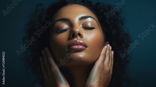 Portrait of a beautiful african american woman with closed eyes Generative AI