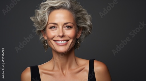 Portrait of beautiful senior woman with grey hair and professional make-up Generative AI