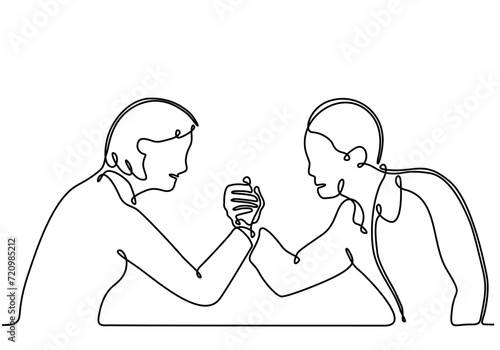 continuous line men women arm wrestling