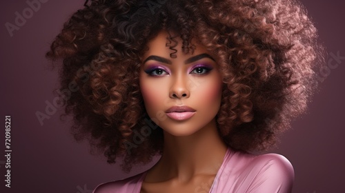 Elegant Black Woman Model with Cosmetics and Afro Hair Style AI Generated