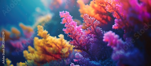 Vibrant  scenic underwater scenery with deep acropora corals in tropical sea.