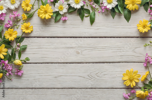 wooden plank border of flowers 13