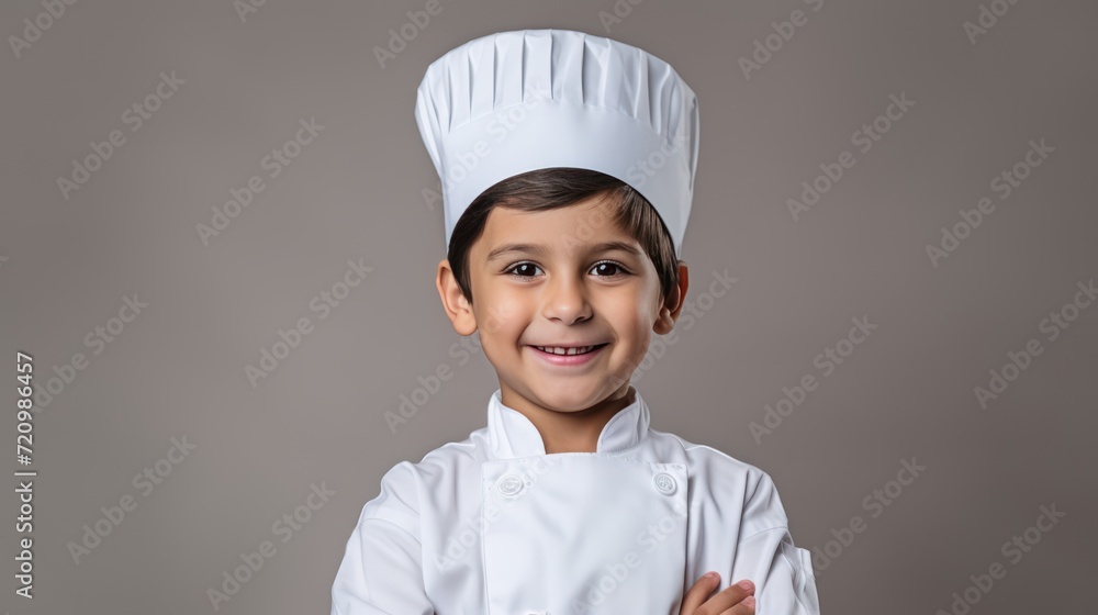 A Cooking, happy boy wearing chef's uniform. Little cook and kitchen equipment. Cooking concepts in the chef profession On empty space on white transparent background isolated A Cooking, happy boy wearing chef's uniform. Little cook and kitchen equipment. Cooking concepts in the chef profession On empty space on white transparent background isolated