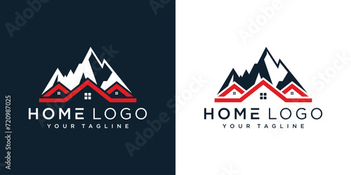 Real estate house mountain logo template, Vector Illustration