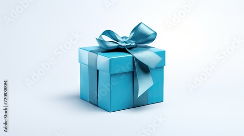 Blue gift box with blue bow isolated on white background. 3d illustration Generative AI © Alex