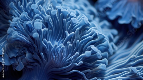 Macro close-up of a blue mushroom. 3D rendering Generative AI