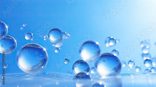 Water drops on a blue background. 3d rendering, 3d illustration. Generative AI