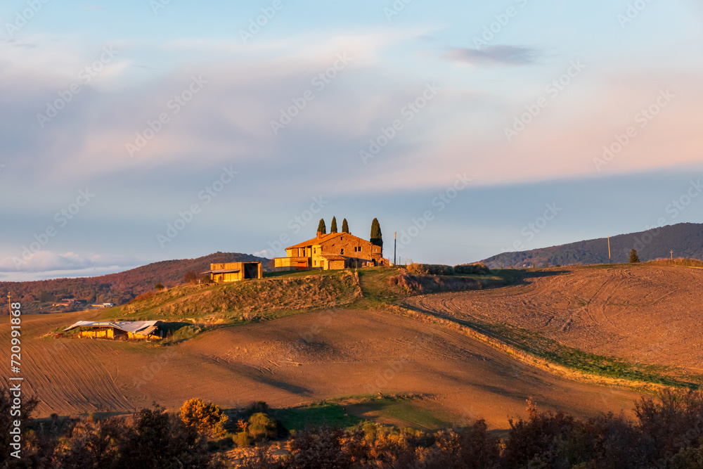 Siena (Tuscany), Italy, 12.09.2023: beautiful landscape in Val d'Orcia.