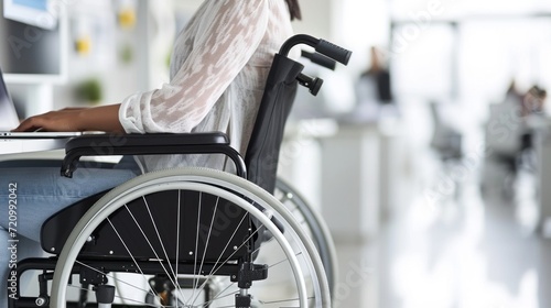 Businesswoman on the wheelchair working on the laptop