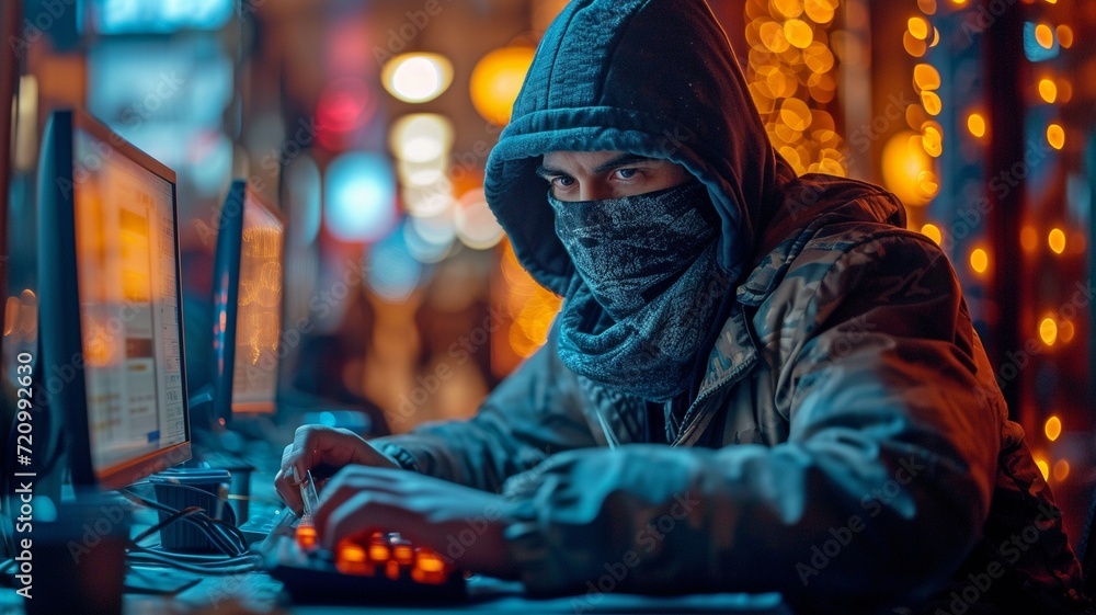 The dark web is accessed by a man wearing a mask, who uses a stolen credit card to purchase illicit services from banks and search for information. The dark web is accessed by a man wearing a mask, who uses a stolen credit card to purchase illicit services from banks and search for information.