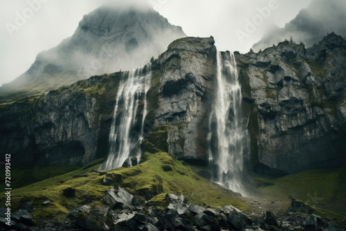 Iceland scenic cascade river mountain travel nature water landscape beauty green waterfall