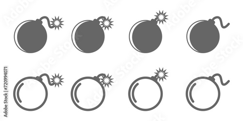vector set of bomb and wick, exploding sign, detonation