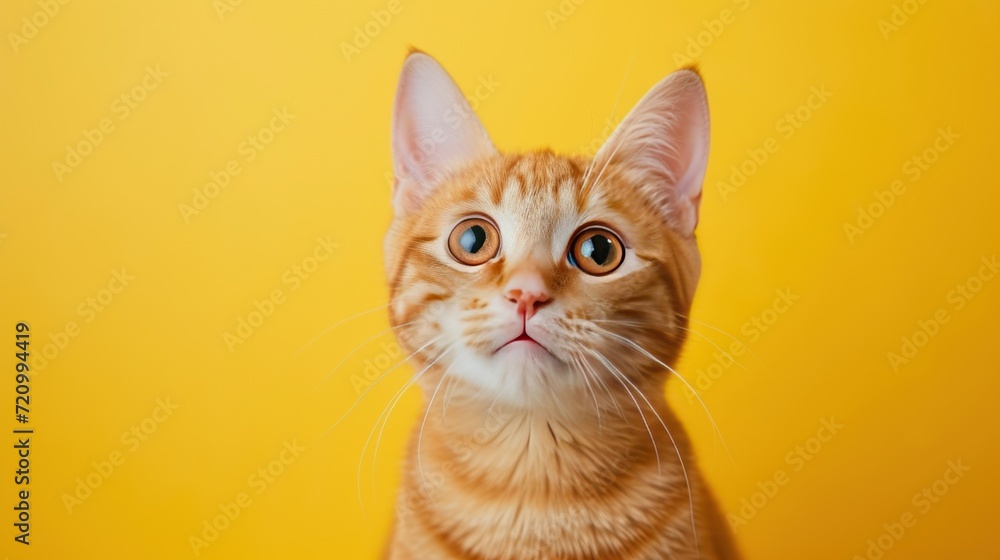 Fototapeta premium cute little orange cat on yellow background