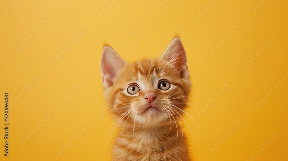 cute little orange cat on yellow background cute little orange cat on yellow background