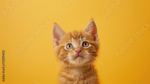 cute little orange cat on yellow background