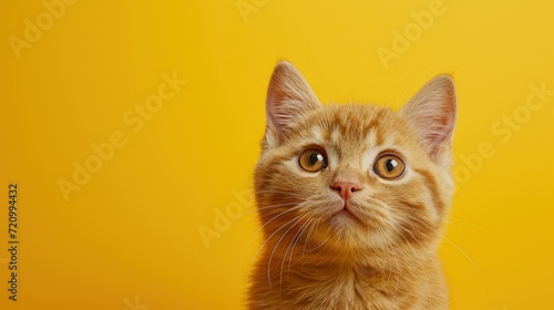 cute little orange cat on yellow background