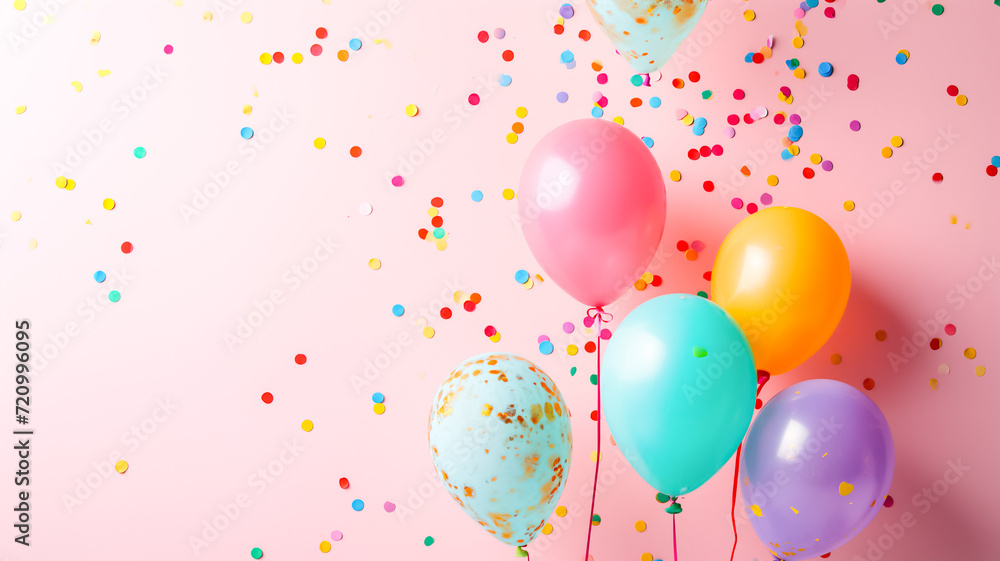 pink, blue, and yellow balloons for birthday party