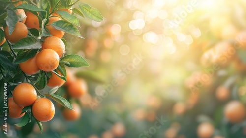 Orange tree in the corner in over blurred background