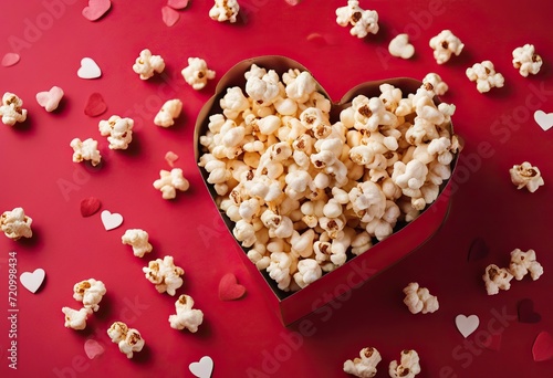  background box red Flat view popcorn salted striped Heart lay space Top shape cardboard Tasty Copy
