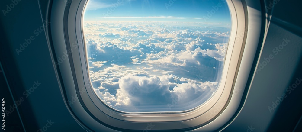 Tranquil Clouds Paint the Sunny Day Through an Airplane Window, Piercing the Limitless Sky Tranquil Clouds Paint the Sunny Day Through an Airplane Window, Piercing the Limitless Sky