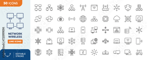 Network wireless Line Editable Icons set. Editable stroke. Vector illustration