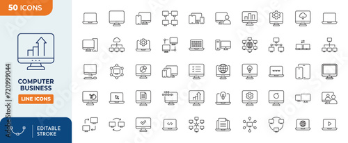 Computer business Line Editable Icons set. Editable stroke. Vector illustration