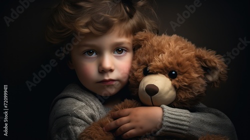 Adorable Child Holding a Teddy Bear AI Generated
