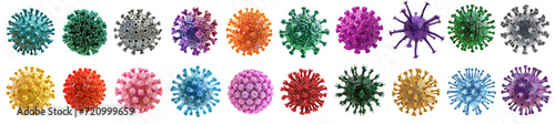 Collection of colorful different types of virus and bacteria over isolated transparent background