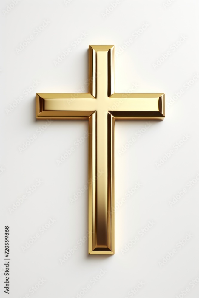 Simple Gold Cross on White Background AI Generated