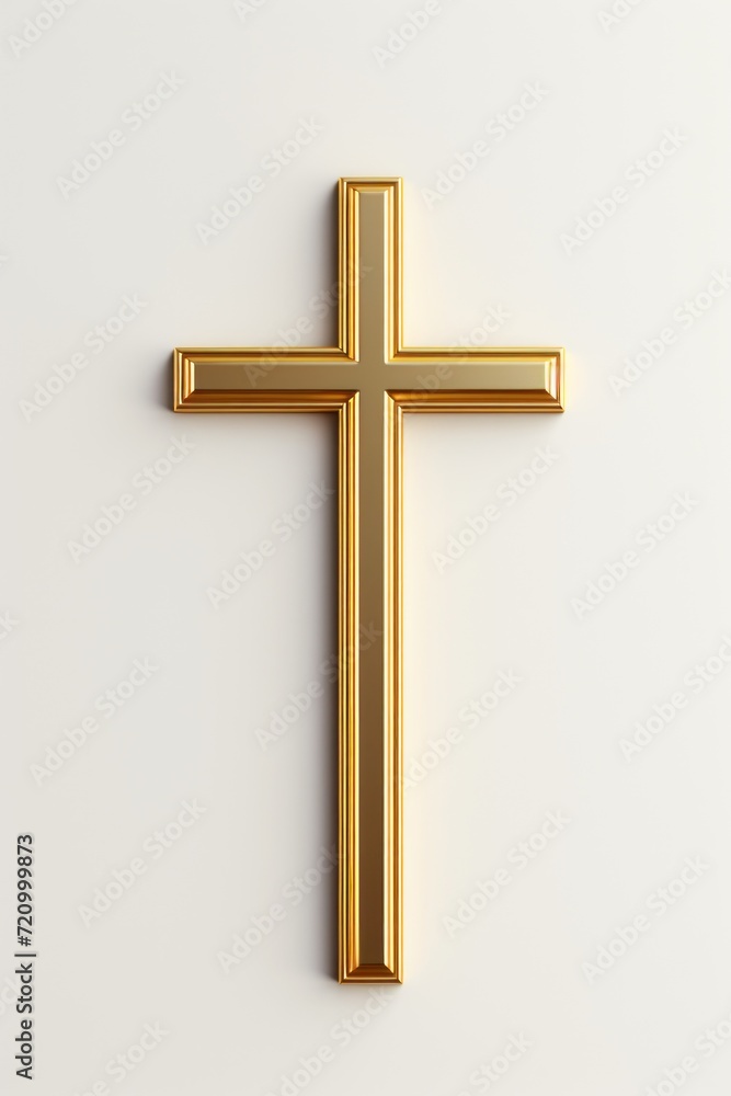 Simple Gold Cross on White Background AI Generated
