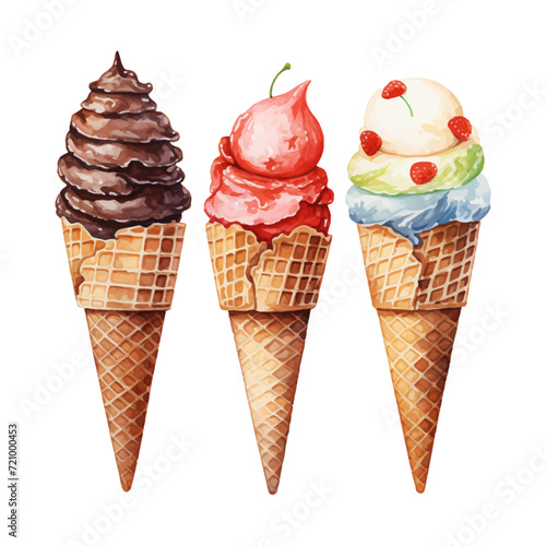 watercolor painting of scoops and waffle cone